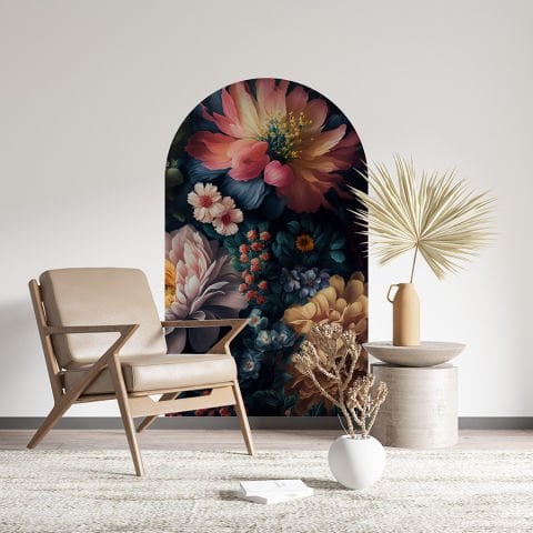 Kendinden Yapışkanlı Oval Kesim Büyük Çiçekler Duvar Kağıdı Stickeri