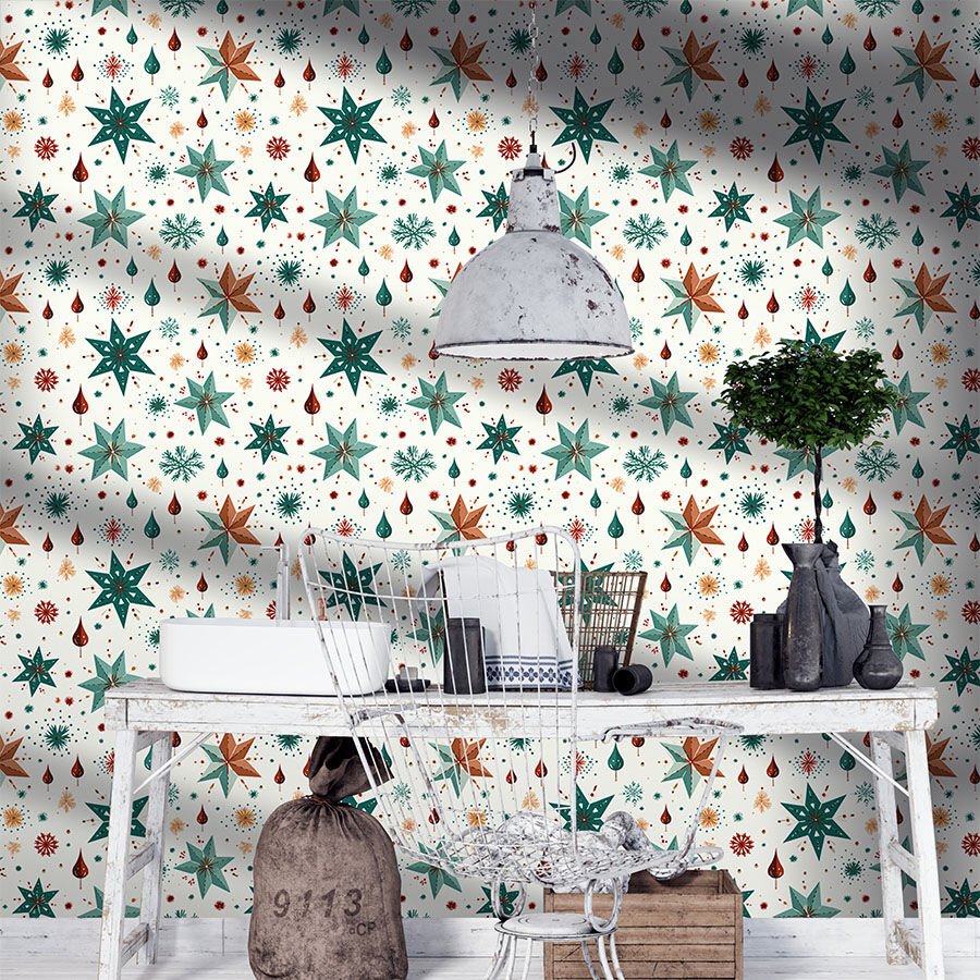 Yeni Yıl Temalı Kendinden Yapışkanlı Duvar Kağıdı, Yıldız Desenli Duvar Kağıdı