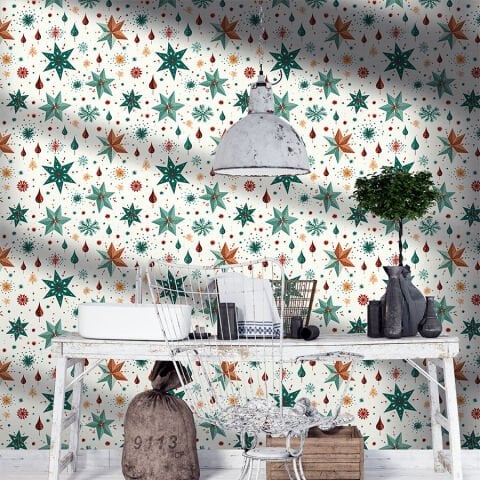 Yeni Yıl Temalı Kendinden Yapışkanlı Duvar Kağıdı, Yıldız Desenli Duvar Kağıdı