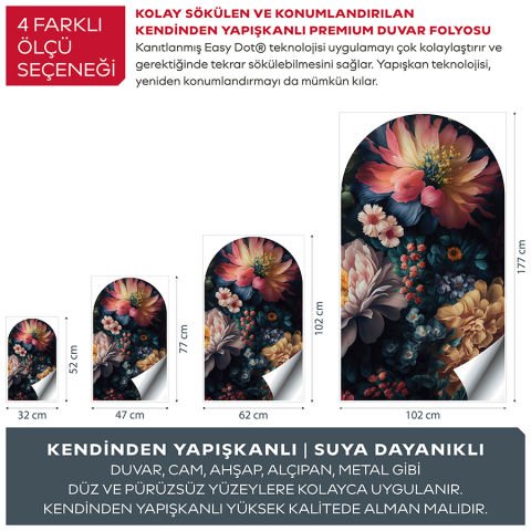 Kendinden Yapışkanlı Oval Kesim Büyük Çiçekler Duvar Kağıdı Stickeri 45x75cm