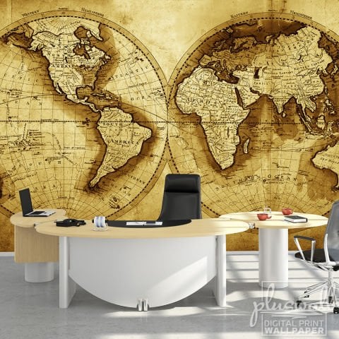 Vintage Dekoratif Dünya Haritası Duvar Kağıdı