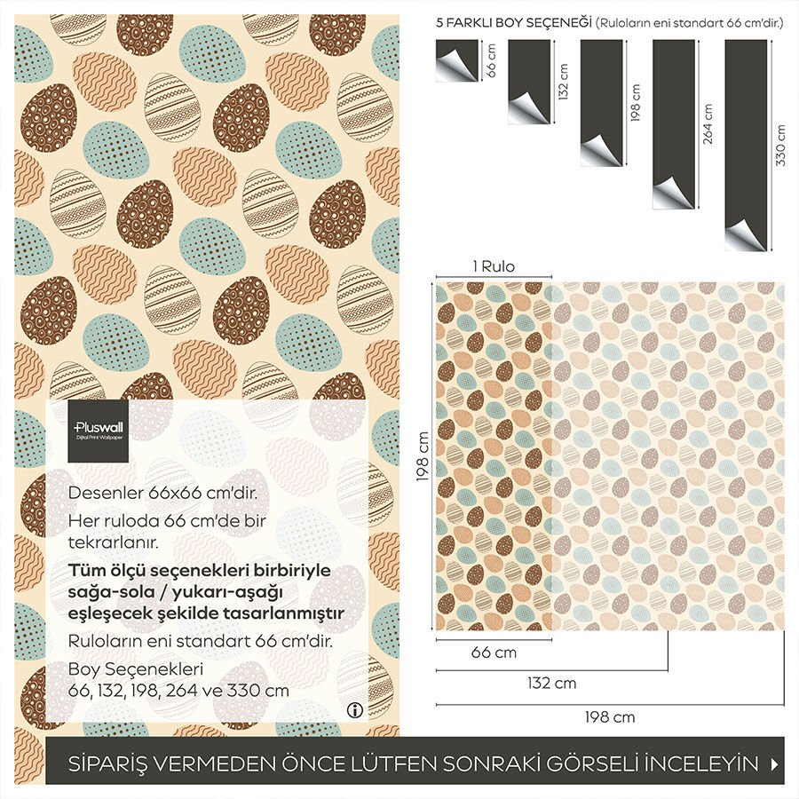 Paskalya Yumurtaları Pastel Tonlarda Kendinden Yapışkanlı Duvar Kağıdı