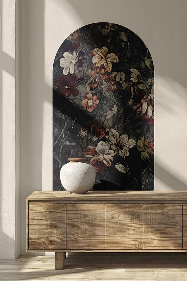 Kendinden Yapışkanlı Oval Kesim Nostaljik Vintage Çiçekler Duvar Kağıdı Stickeri