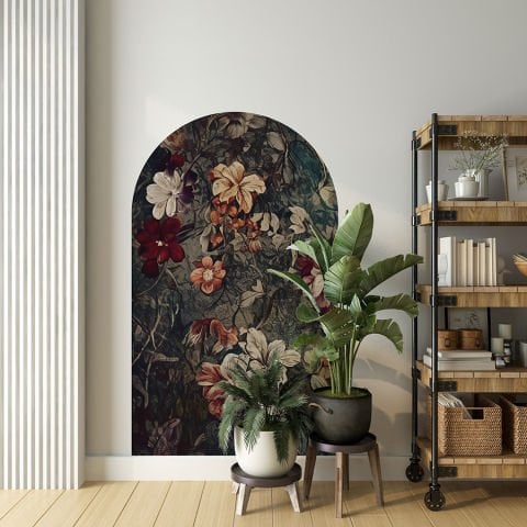 Kendinden Yapışkanlı Oval Kesim Nostaljik Vintage Çiçekler Duvar Kağıdı Stickeri