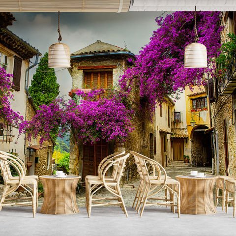 Mor Lavantalı Provence Sokakları Duvar Kağıdı