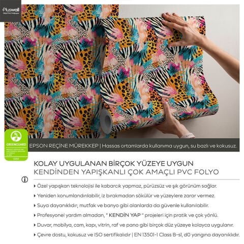 Soyut Sanatsal Leopar Desenli Kendinden Yapışkanlı Duvar Kağıdı, Yatak Odası Duvar Kağıdı