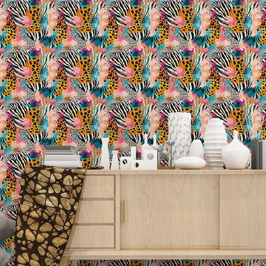 Soyut Sanatsal Leopar Desenli Kendinden Yapışkanlı Duvar Kağıdı, Yatak Odası Duvar Kağıdı