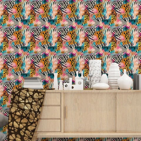 Soyut Sanatsal Leopar Desenli Kendinden Yapışkanlı Duvar Kağıdı, Yatak Odası Duvar Kağıdı