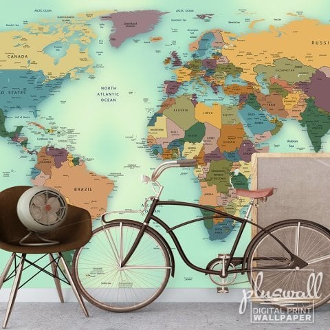 Güncel Siyasi Dünya Haritası Özel Tasarım Duvar Kağıdı