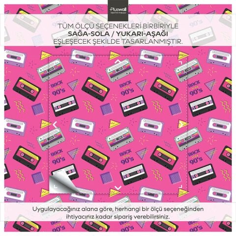 90'lar Tarzı Nostalji Kendinden Yapışkanlı Duvar Kağıdı, Retro Ses Kasetleri Duvar Kağıdı