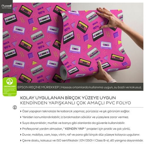 90'lar Tarzı Nostalji Kendinden Yapışkanlı Duvar Kağıdı, Retro Ses Kasetleri Duvar Kağıdı