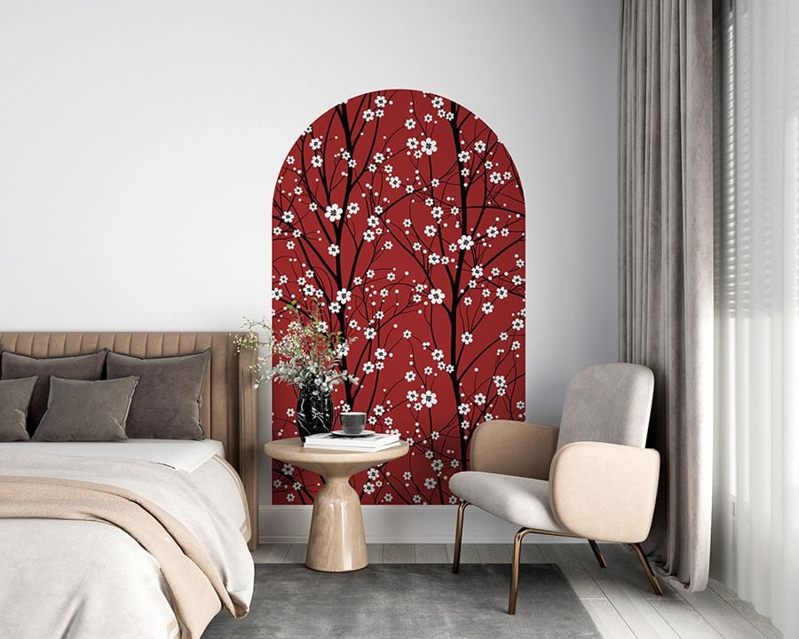 Kendinden Yapışkanlı Oval Kesim Kiraz Ağacı Duvar Kağıdı Stickeri