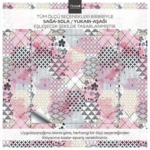 Japon Tarzı Geometrik Desenli Kendinden Yapışkanlı Duvar Kağıdı, Pembe Tonlarda Duvar Kağıdı