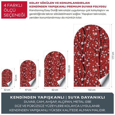 Kendinden Yapışkanlı Oval Kesim Kiraz Ağacı Duvar Kağıdı Stickeri 60x100cm