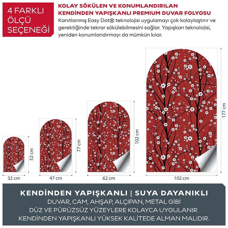 Kendinden Yapışkanlı Oval Kesim Kiraz Ağacı Duvar Kağıdı Stickeri 100x175cm