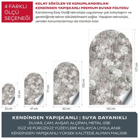 Kendinden Yapışkanlı Oval Kesim Klasik Çiçek Desenli Duvar Kağıdı Stickeri 30x50cm
