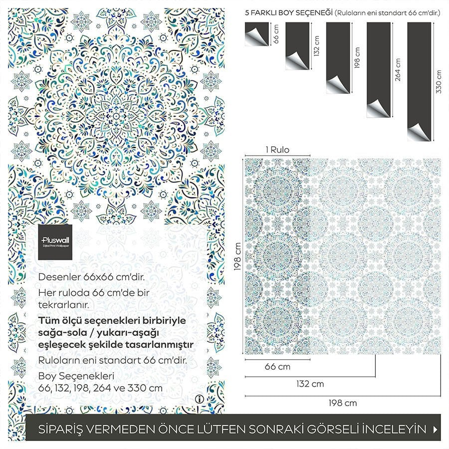 Mandala Sanatı Kendinden Yapışkanlı Duvar Kağıdı, Geleneksel Arap ve Hint Motifleri Duvar Kağıdı