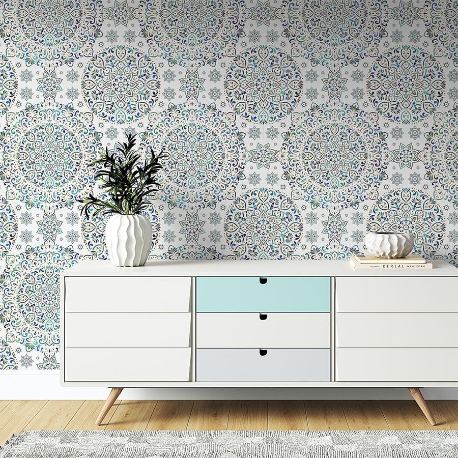 Mandala Sanatı Kendinden Yapışkanlı Duvar Kağıdı, Geleneksel Arap ve Hint Motifleri Duvar Kağıdı