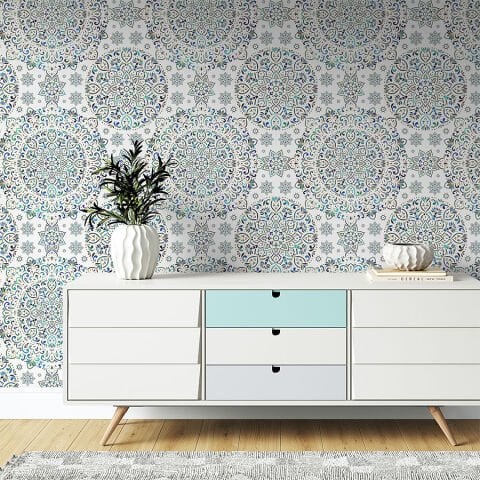 Mandala Sanatı Kendinden Yapışkanlı Duvar Kağıdı, Geleneksel Arap ve Hint Motifleri Duvar Kağıdı