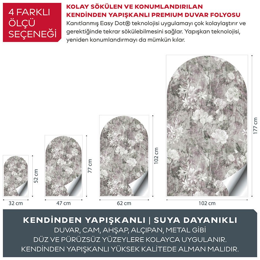Kendinden Yapışkanlı Oval Kesim Klasik Çiçek Desenli Duvar Kağıdı Stickeri 60x100cm