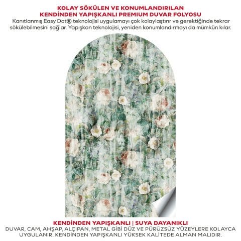 Kendinden Yapışkanlı Oval Kesim Vintage Yaprak ve Çiçek Desenli Duvar Kağıdı Stickeri