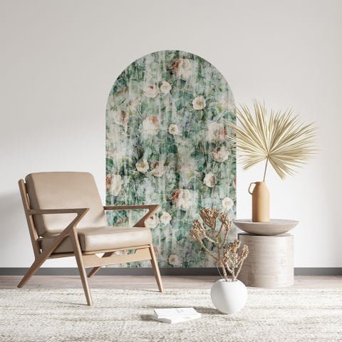 Kendinden Yapışkanlı Oval Kesim Vintage Yaprak ve Çiçek Desenli Duvar Kağıdı Stickeri