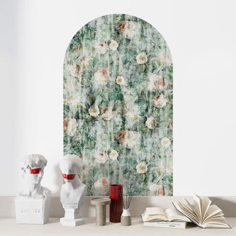 Kendinden Yapışkanlı Oval Kesim Vintage Yaprak ve Çiçek Desenli Duvar Kağıdı Stickeri