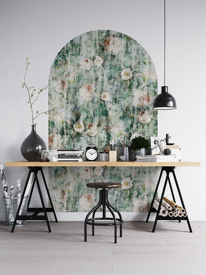 Kendinden Yapışkanlı Oval Kesim Vintage Yaprak ve Çiçek Desenli Duvar Kağıdı Stickeri