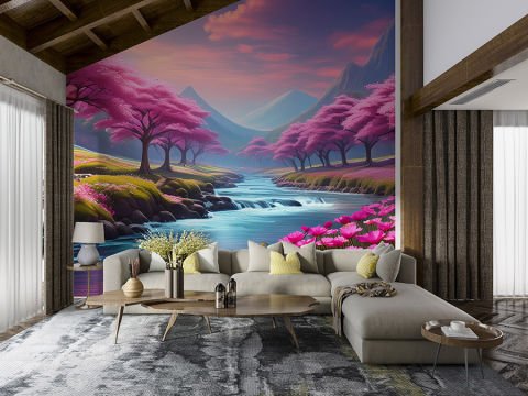Pembe Tonlarda Romantik Manzara Duvar Kağıdı