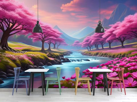 Pembe Tonlarda Romantik Manzara Duvar Kağıdı
