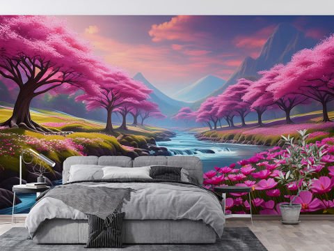 Pembe Tonlarda Romantik Manzara Duvar Kağıdı