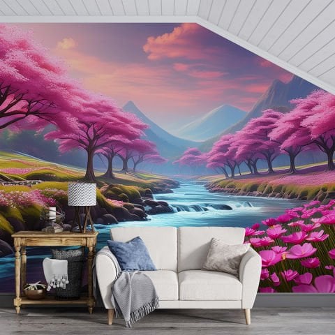 Pembe Tonlarda Romantik Manzara Duvar Kağıdı