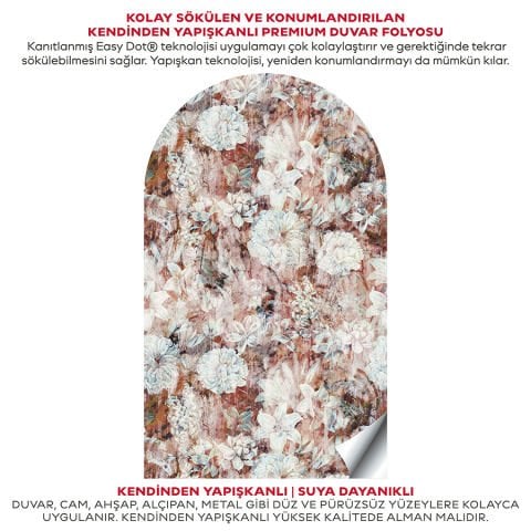 Kendinden Yapışkanlı Oval Kesim Rustik Çiçek Desenli Duvar Kağıdı Stickeri