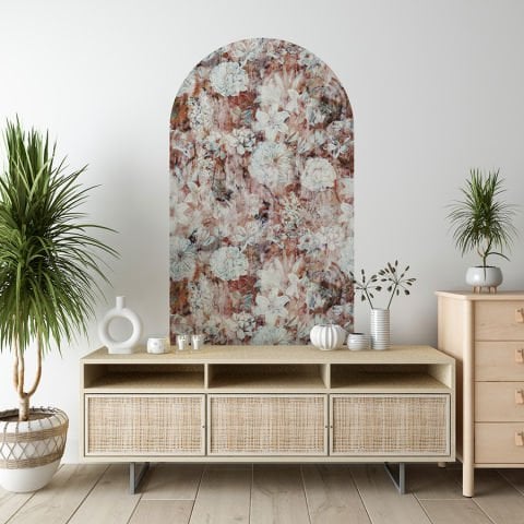 Kendinden Yapışkanlı Oval Kesim Rustik Çiçek Desenli Duvar Kağıdı Stickeri