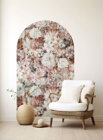 Kendinden Yapışkanlı Oval Kesim Rustik Çiçek Desenli Duvar Kağıdı Stickeri
