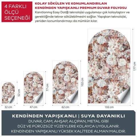 Kendinden Yapışkanlı Oval Kesim Rustik Çiçek Desenli Duvar Kağıdı Stickeri 60x100cm