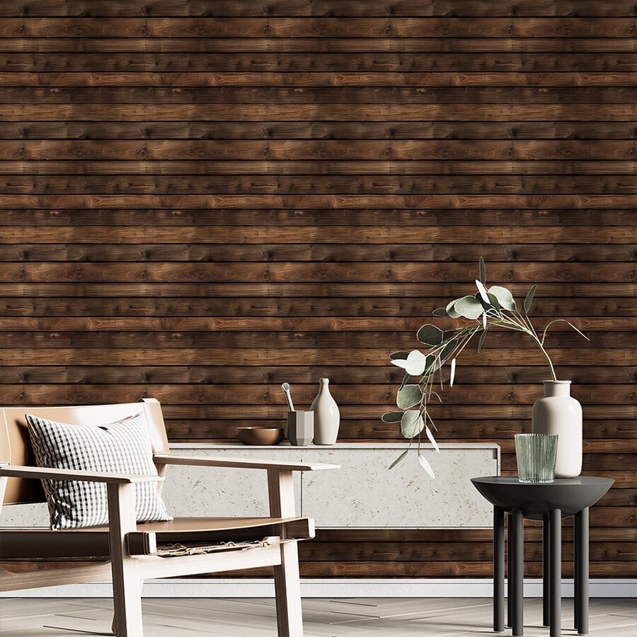 Doğal Ahşap Dokulu Kendinden Yapışkanlı Duvar Kağıdı, Gerçekçi Kahverengi Ahşap Desenli Duvar Kağıdı