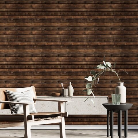 Doğal Ahşap Dokulu Kendinden Yapışkanlı Duvar Kağıdı, Gerçekçi Kahverengi Ahşap Desenli Duvar Kağıdı