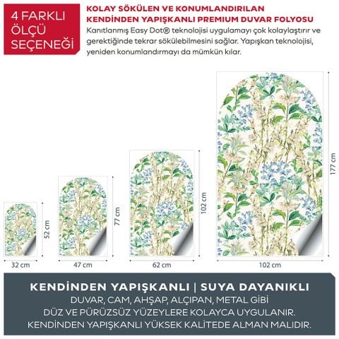 Kendinden Yapışkanlı Oval Kesim Bahar Çiçekleri Duvar Kağıdı Stickeri