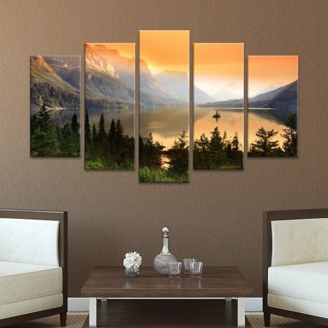 Göl Manzaralı 5 Parça Kanvas Tablo 60x100 Cm.
