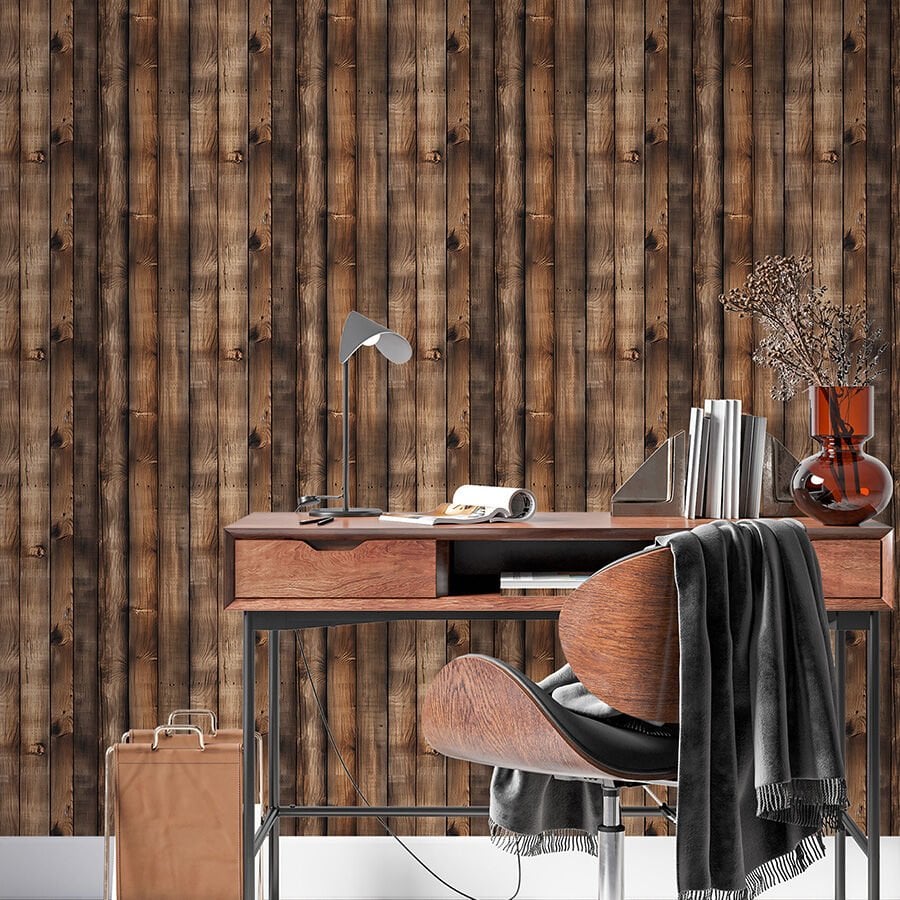 Rustik Dikey Ahşap Desenli Kendinden Yapışkanlı Duvar Kağıdı, Tahta Desenli Duvar Kağıdı