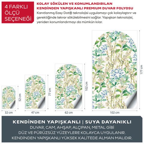 Kendinden Yapışkanlı Oval Kesim Bahar Çiçekleri Duvar Kağıdı Stickeri 45x75cm