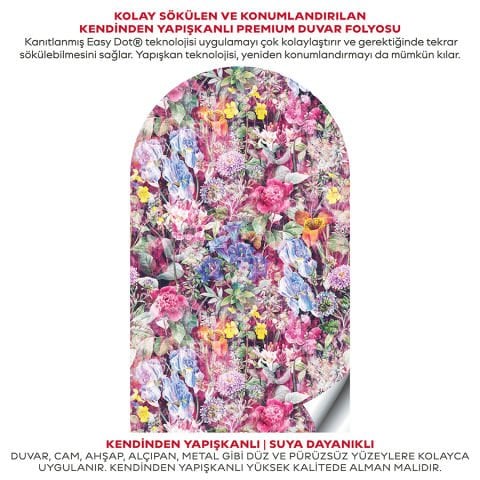 Kendinden Yapışkanlı Oval Kesim Pembe Çiçekler Duvar Kağıdı Stickeri