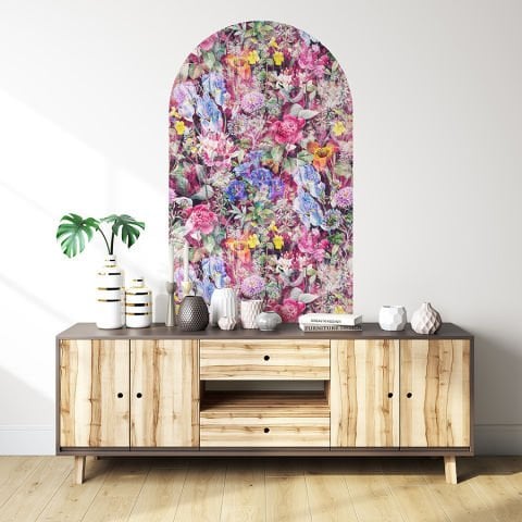 Kendinden Yapışkanlı Oval Kesim Pembe Çiçekler Duvar Kağıdı Stickeri