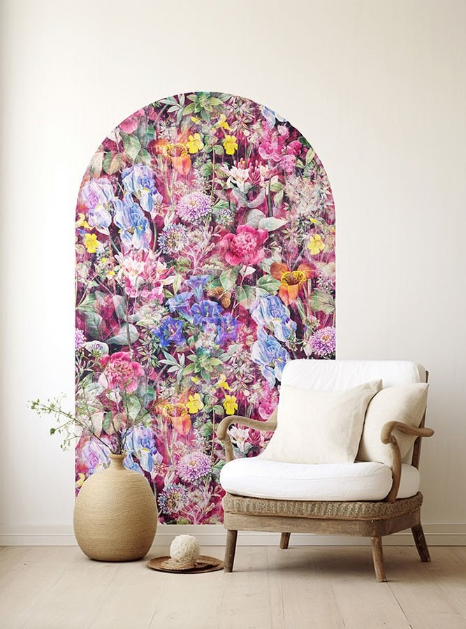 Kendinden Yapışkanlı Oval Kesim Pembe Çiçekler Duvar Kağıdı Stickeri