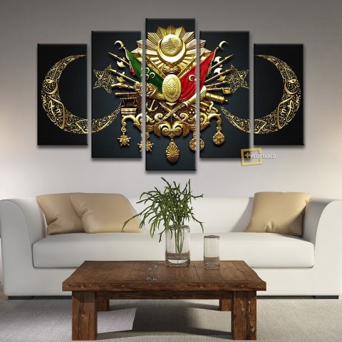 Osmanlı Arması 5 Parça Kanvas Tablo 90x175 Cm.