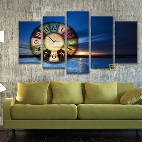 Deniz Manzaralı Saatli Kanvas Tablo 60x100 Cm.