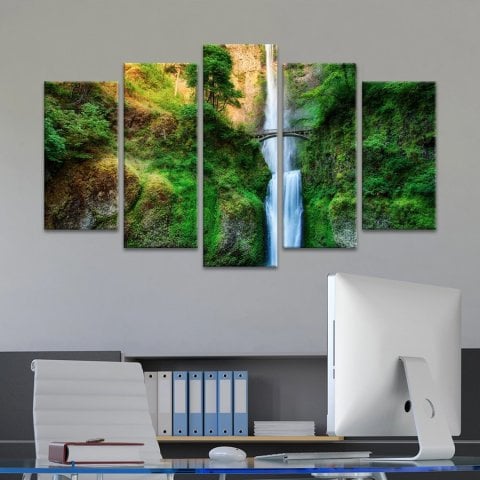 Şelale Manzaralı 5 Parça Kanvas Tablo 60x100 Cm.