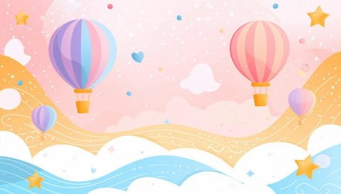 Balonlu Gökyüzü Çocuk Bebek Odası Duvar Kağıdı