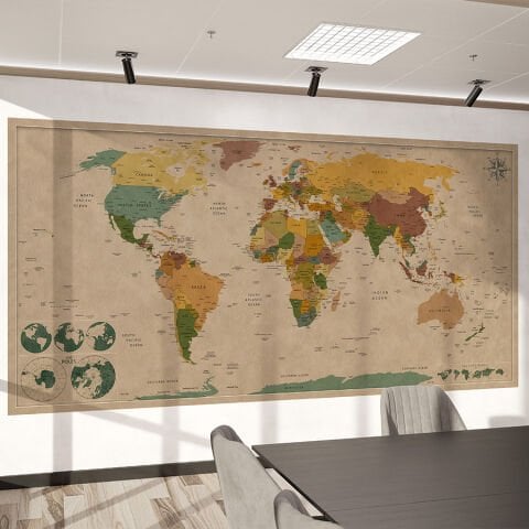Dünya Haritası Kendinden Yapışkanlı Kanvas Duvar Kağıdı, Kalın Kanvas Duvar Dekoru